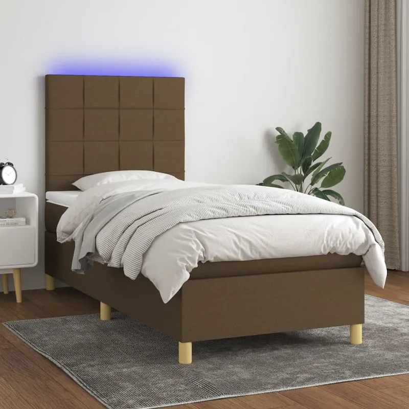 vidaXL Ramsäng med madrass & LED mörkbrun 90×200 cm tyg (#9323)