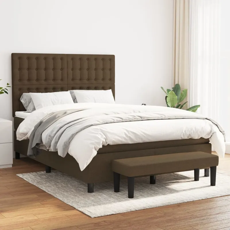 vidaXL Ramsäng med madrass mörkbrun 140×190 cm tyg (#9222)