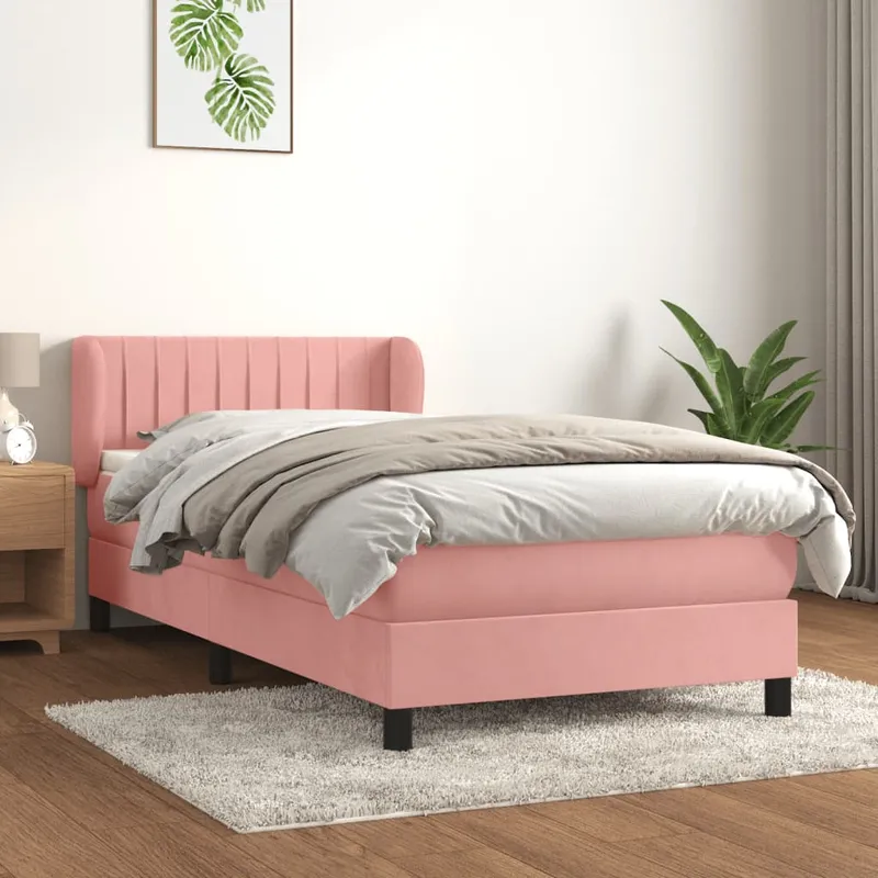 vidaXL Ramsäng med madrass rosa 100×200 cm sammet (#4766)