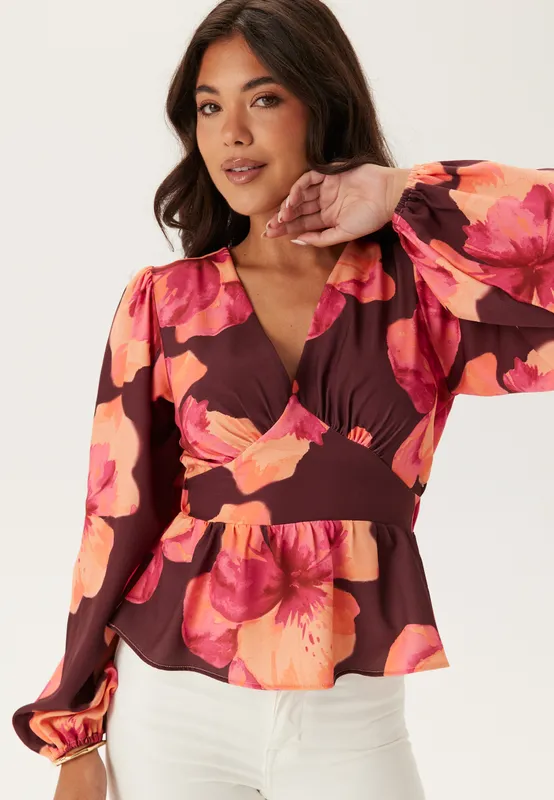 V-neck L/S Blouse (#6896)