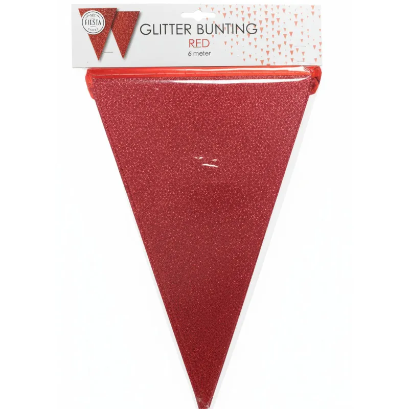 Röda vimplar med glitter - vimpelgirlang 6 m