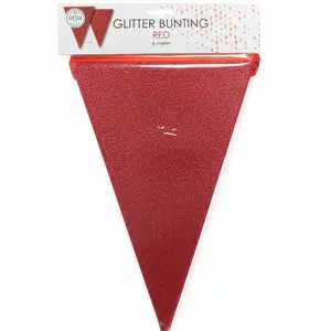 Röda vimplar med glitter - vimpelgirlang 6 m