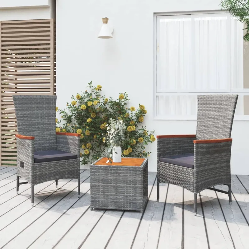 vidaXL Loungegrupp för trädgården 3 delar grå konstrotting&akacia (#1175)