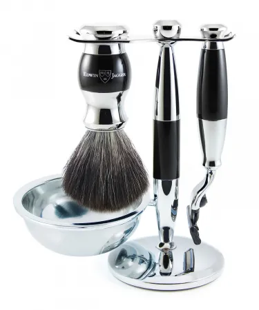 4 Piece - Mach 3 Shaving Set Ebony - Synthetic Shaving Brush