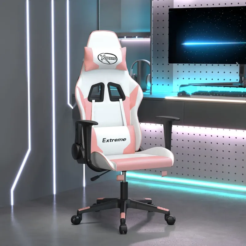 vidaXL Gamingstol vit och rosa konstläder