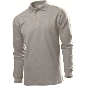 Stedman Polo Long Sleeve Men Grå bomull Small Herr