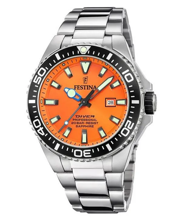 Festina Diver Rostfritt stål Orange Urtavla Quartz F20663-4 200M herrklocka orange