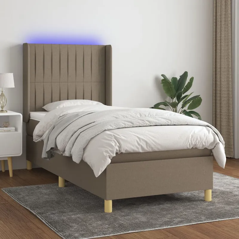 vidaXL Ramsäng med madrass & LED taupe 90×200 cm tyg (#6189)