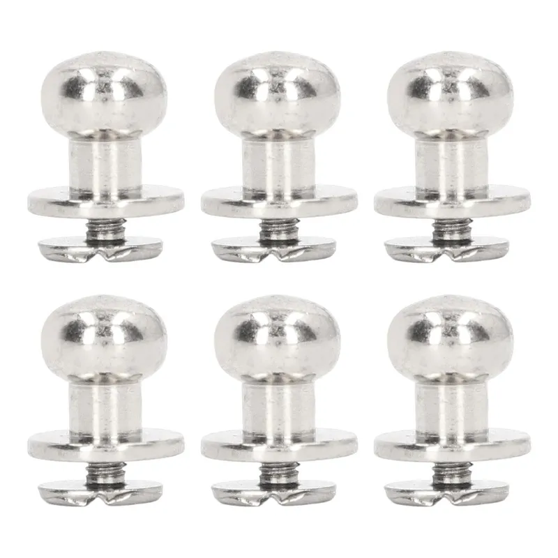 200 Set Knappnit 9x8mm Stark Koppar Blankt Runt Huvud Bred Användning Chicago Skruvar för silver