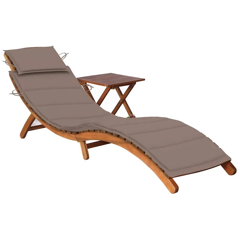 vidaXL Solsäng med bord och dyna massivt akaciaträ (#9889)