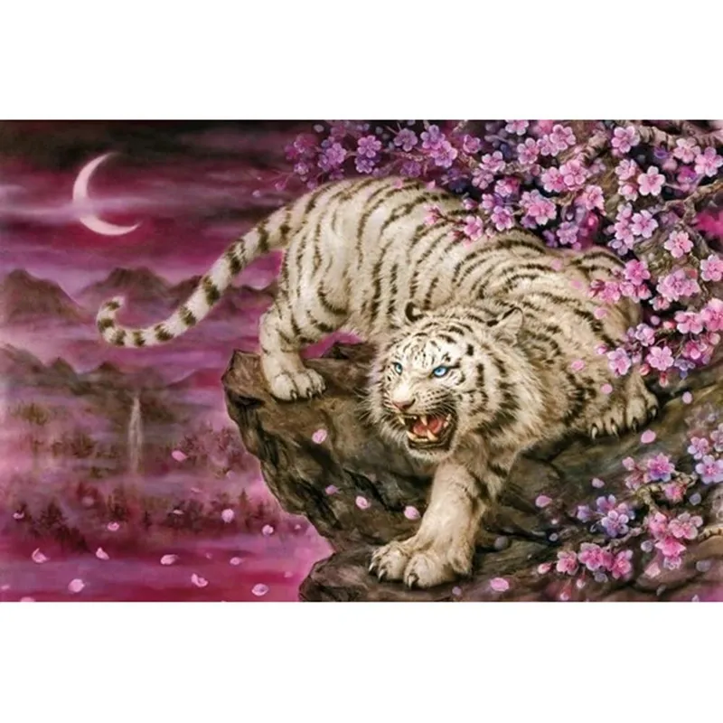 5D DIY Diamantmålning Svart och vit tigerbroderi Korsstygn Strassmosaik Heminredning 20X30CM