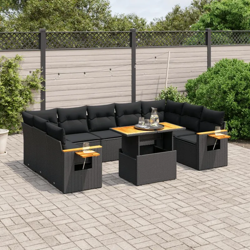 vidaXL Loungegrupp 10 delar med svarta dynor konstrotting (#4503)