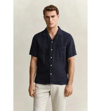 Gant för män. 3261120 Kortärmad linneskjorta marinblå (S), Casual, Lino, Kort ärm, Marino