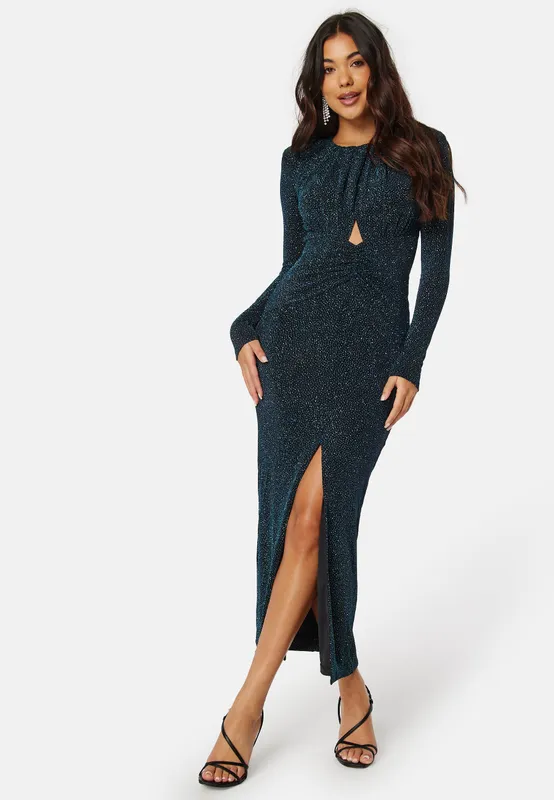Shayna Ruched Front Long Sleeve Midi Dress (#5890)