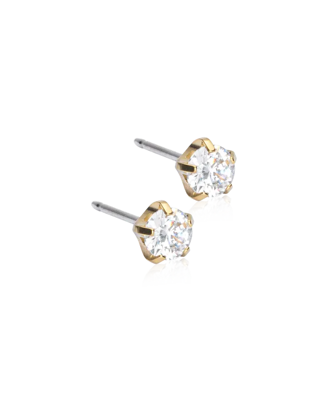 Blomdahl Golden Titanium Tiffany Precious, CZ White 5 mm