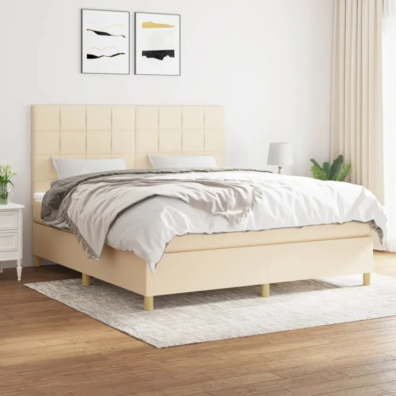 vidaXL Ramsäng med madrass gräddvit 160×200 cm tyg (#0145)