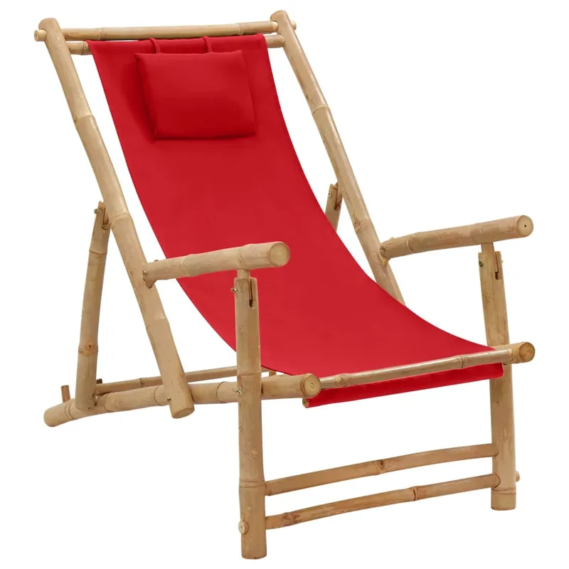 vidaXL Solstol bambu och kanvas röd