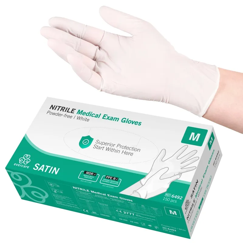 Handske us nitril evercare pf – M SATIN vit AQL 1,0 – 150 st