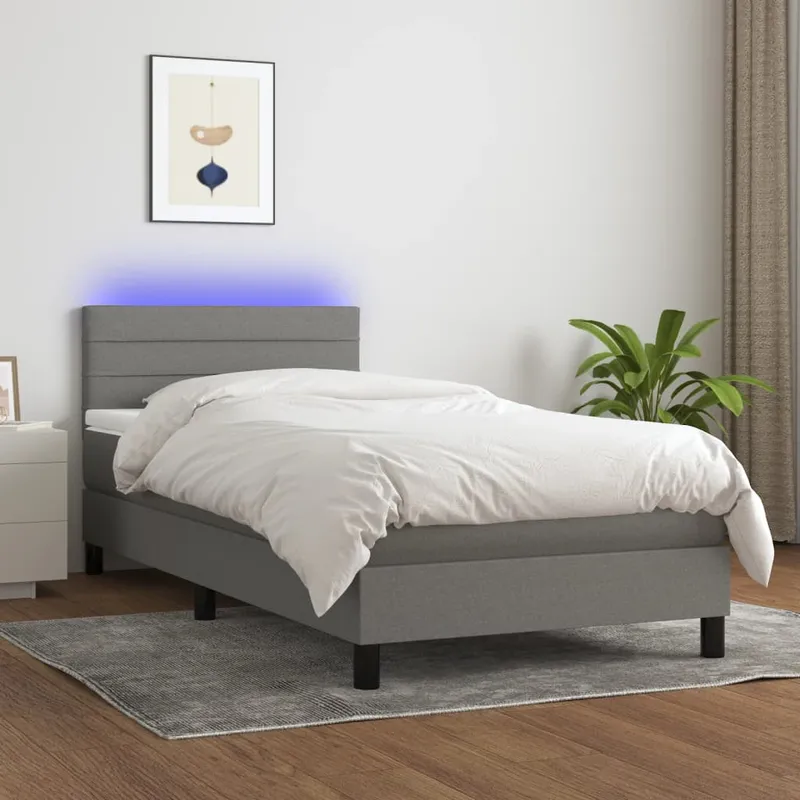 vidaXL Ramsäng med madrass & LED mörkgrå 90×190 cm tyg (#7222)