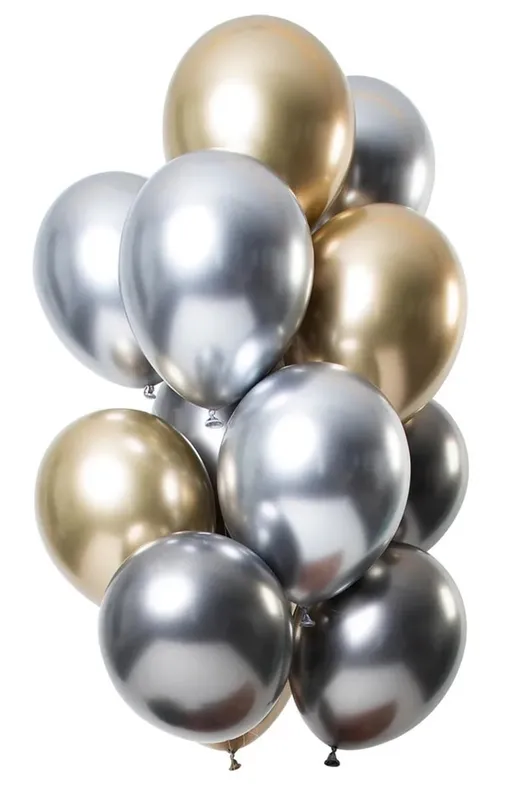 Ballonger Spegeleffekt silver/guld 33 cm 12-pack