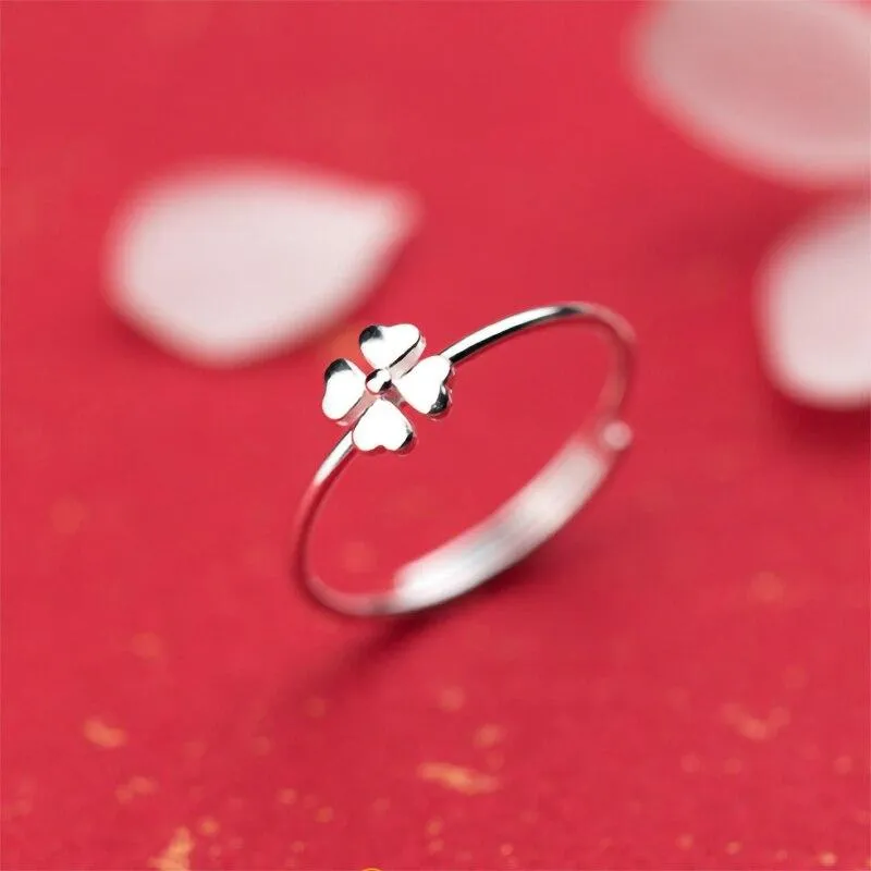 S925 Sterling Sølv Dame Lykkekløver Ring Halskjede Øredobber Klassisk Minimalistisk Stil Nyttårsgave Luksussmykker 7 sølv