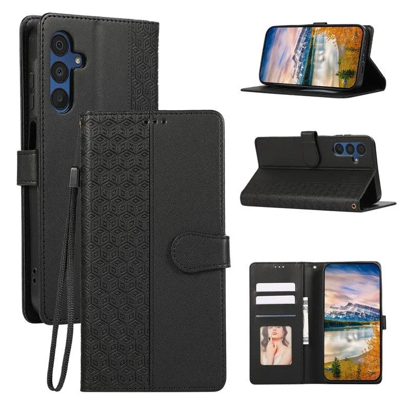 Mobilfodral för Samsung Galaxy S26 Plus Konstläder med handledsrem – Svart