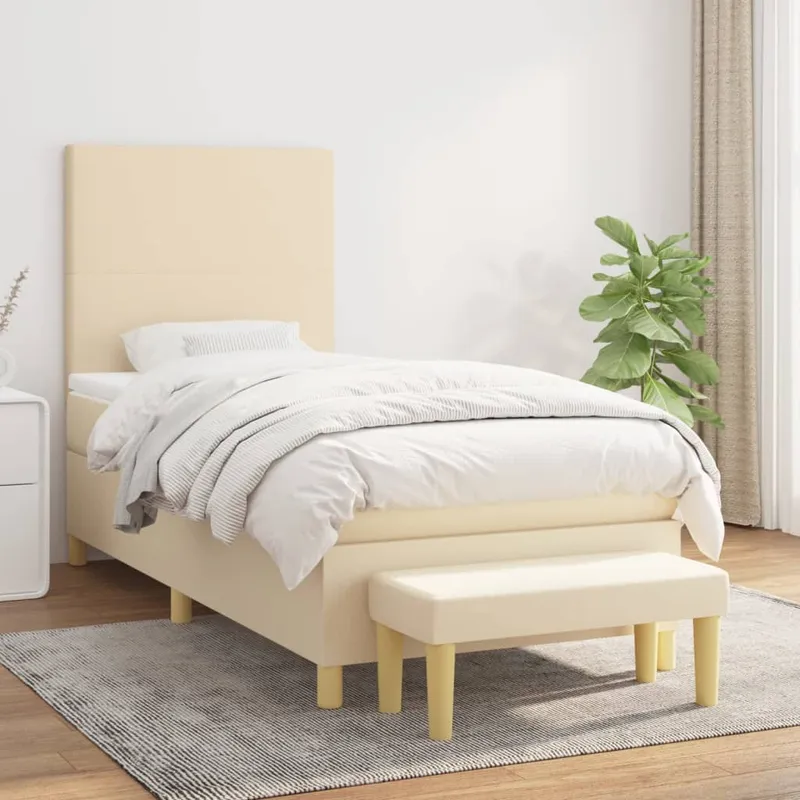 vidaXL Ramsäng med madrass gräddvit 90×190 cm tyg (#9727)