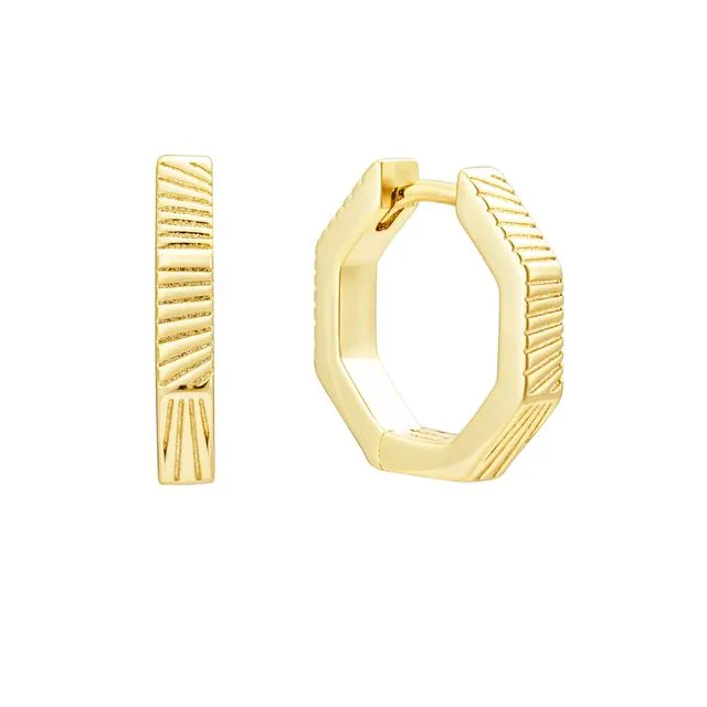 Geometric Detail Huggie Hoops