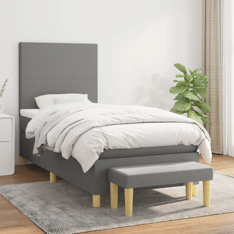 vidaXL Ramsäng med madrass mörkgrå 90×200 cm tyg (#9765)