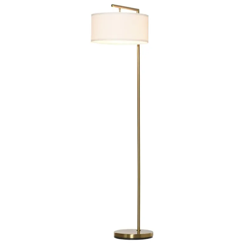 Golvlampa E27 metall/linne guld/vit 47x37x153 cm för vardagsrum sovrum kontor