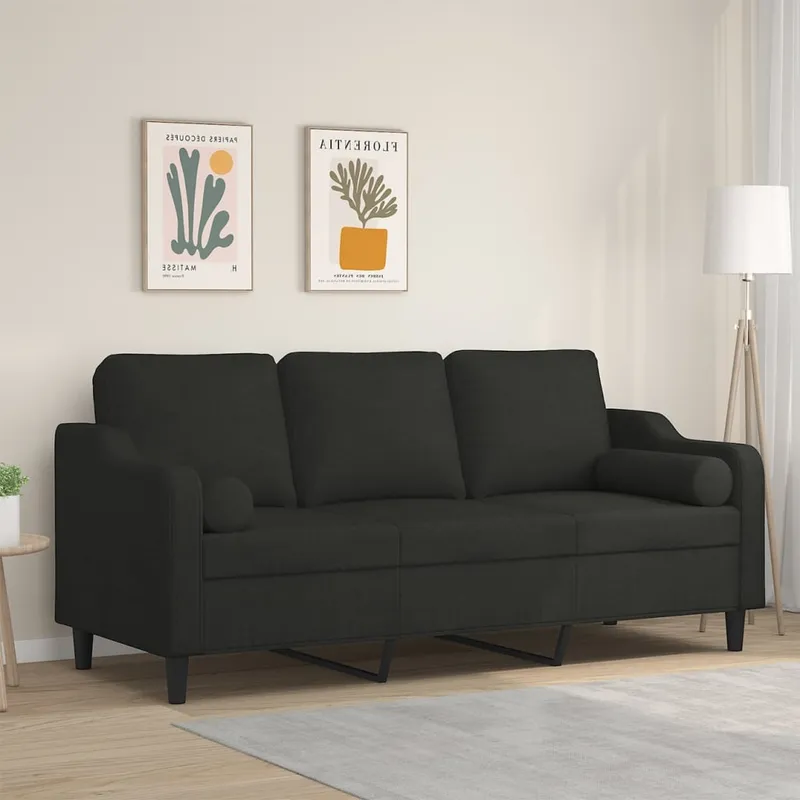vidaXL 3-sitssoffa med prydnadskuddar svart 180 cm tyg (#8248)