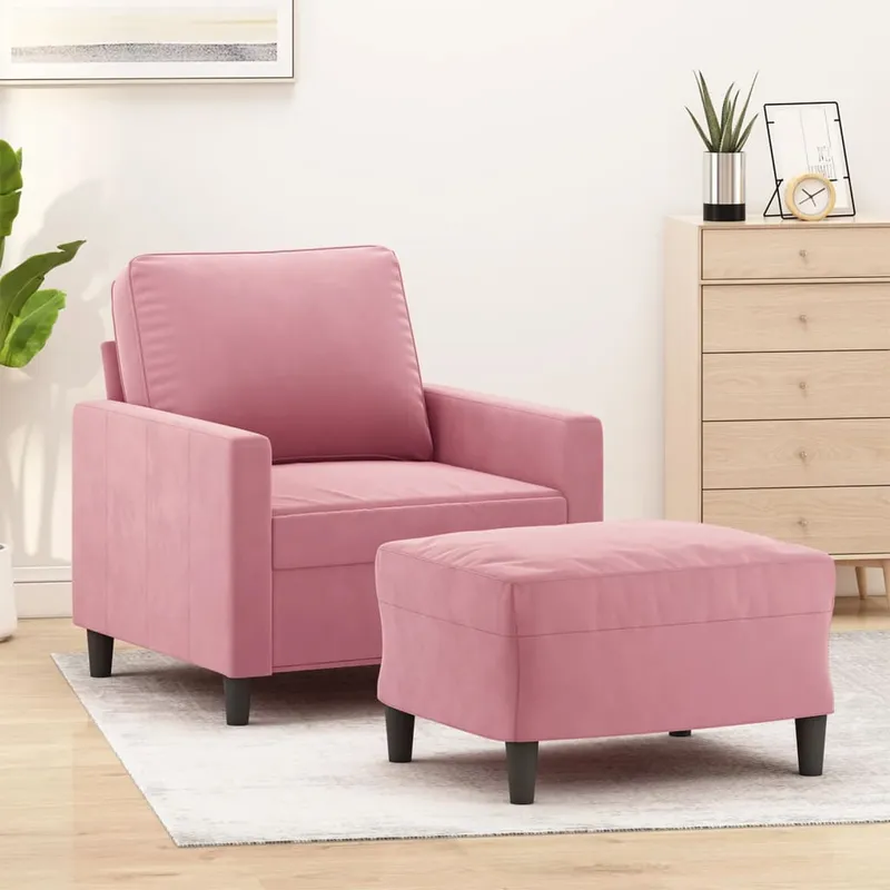 vidaXL Fåtölj med fotpall rosa 60 cm sammet (#0159)