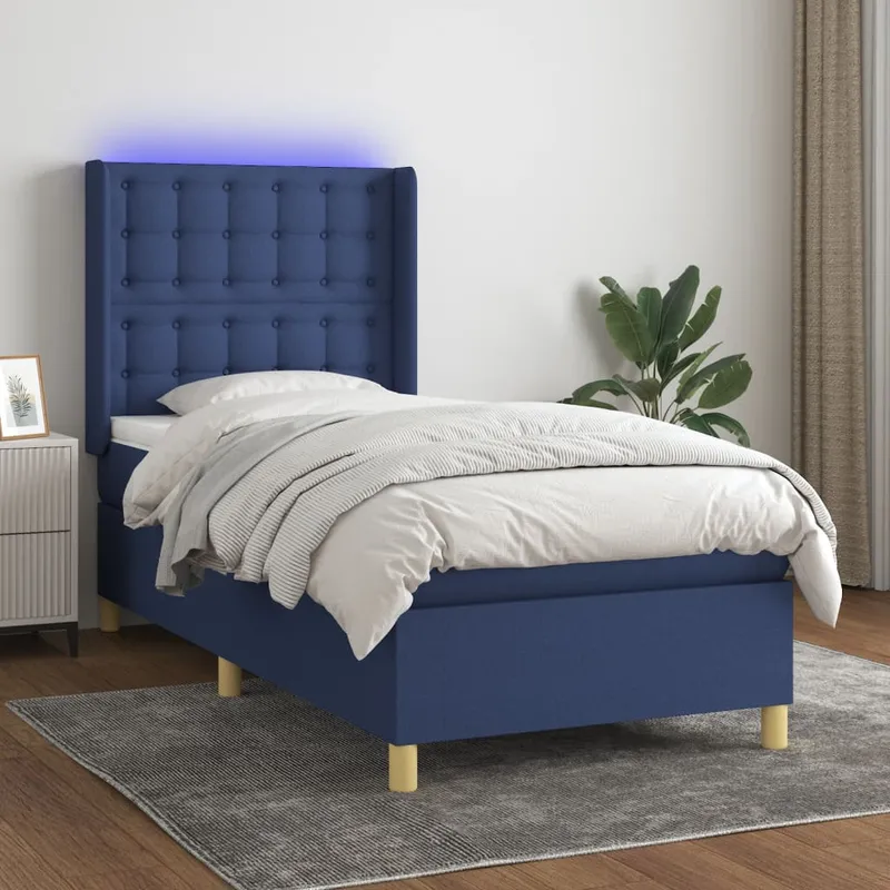 vidaXL Ramsäng med madrass & LED blå 80×200 cm tyg (#7643)