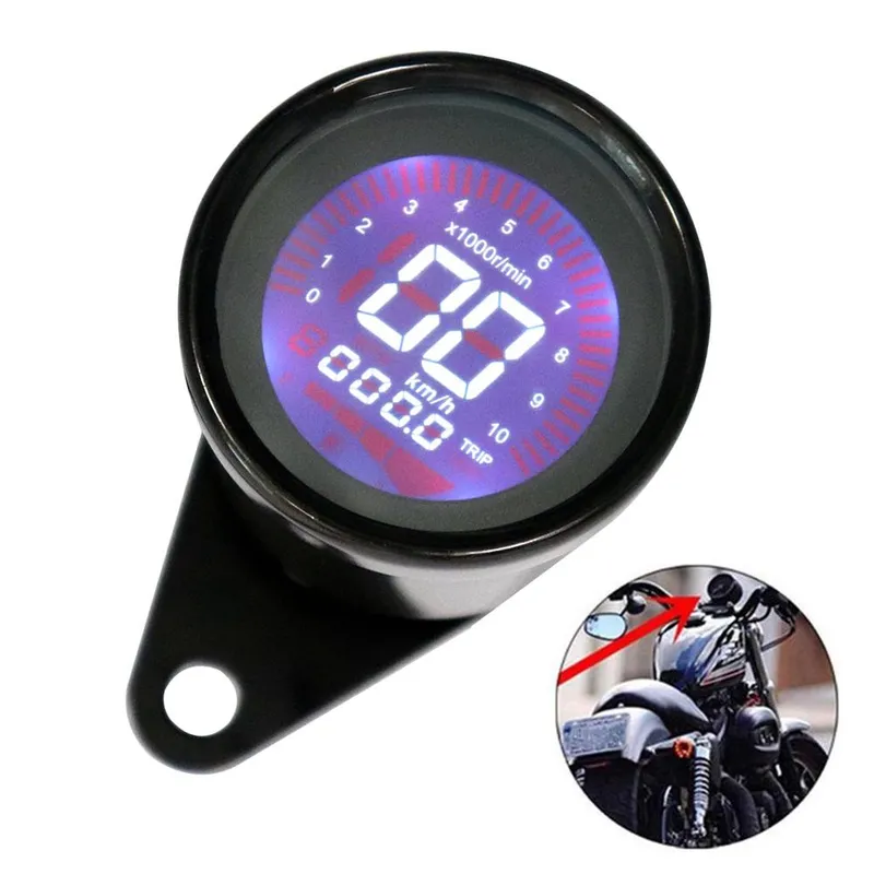Universal 12V Motorcykel Instrument Modifierad Digital Motorcykel Hastighetsmätare Varvräknare Mätare LCD svart