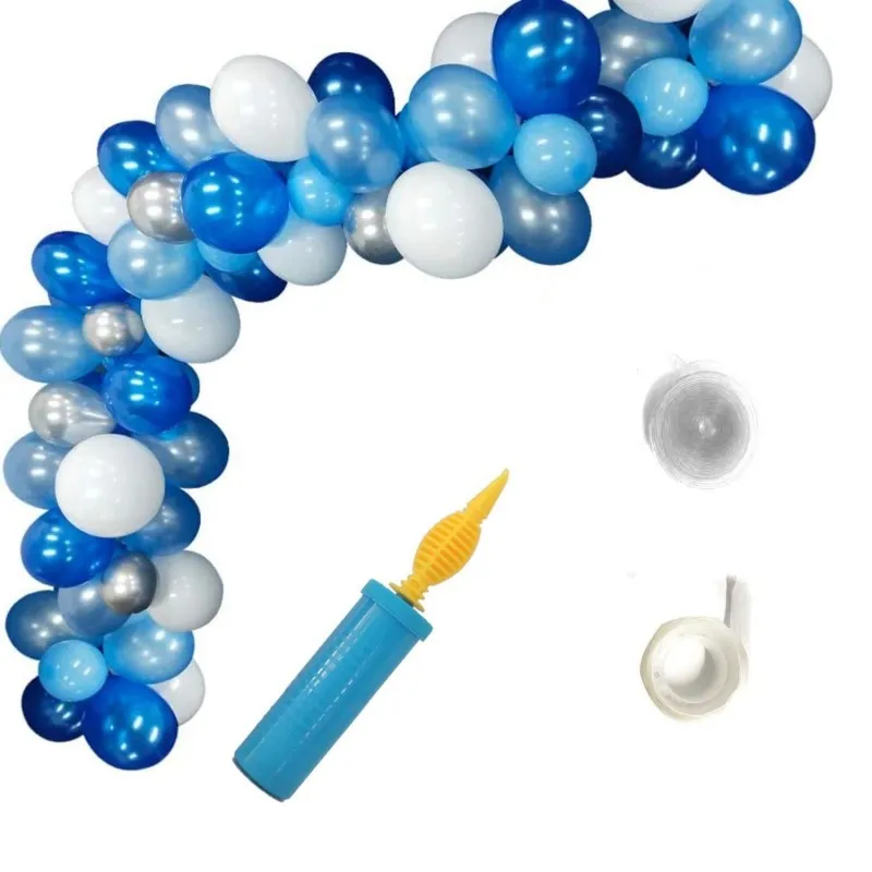 Ballongbåge Kit Blå Silver Latex Komplett Ballongdekoration Fest Bröllop 110-pack