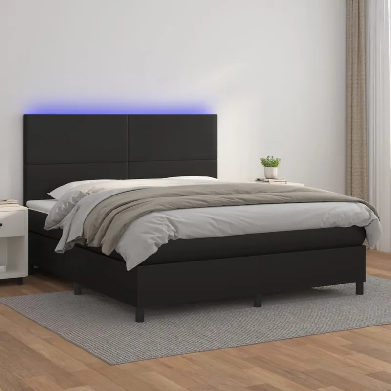 vidaXL Ramsäng med madrass & LED svart 160×200 cm konstläder (#3559)