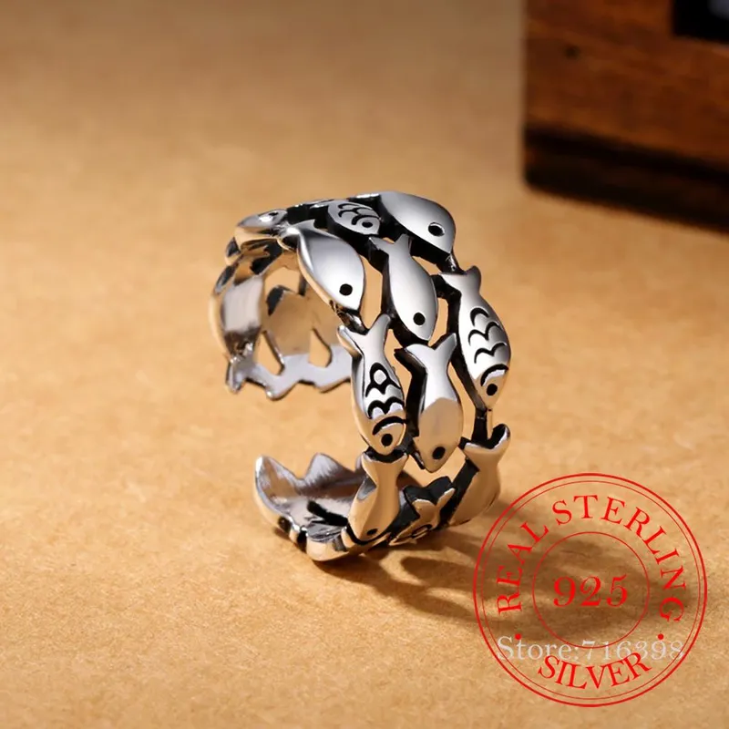 925 Sterling Sølv Fish Ring Justerbar anillos for kvinner sterling-sølv-smykker anillos de plata ley 925