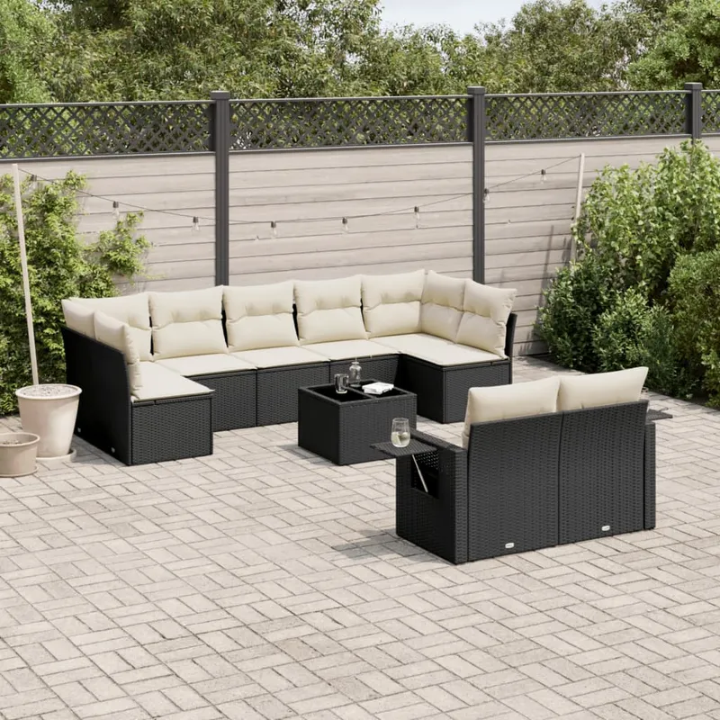 vidaXL Loungegrupp 10 delar med svarta dynor konstrotting (#9777)
