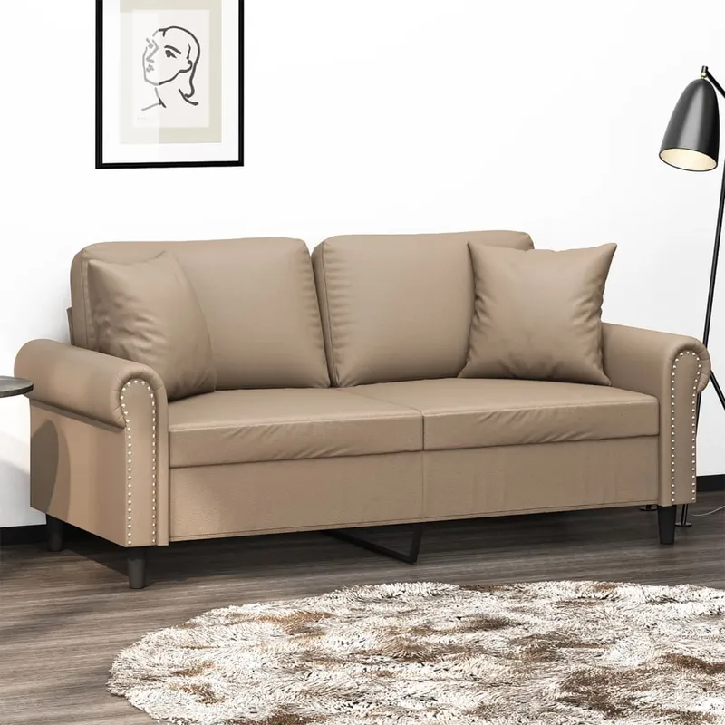 vidaXL 2-sits soffa med prydnadskuddar cappuccino 140 cm konstläder (#9016)