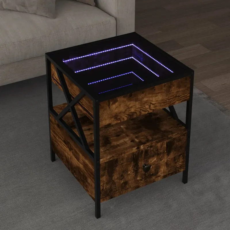 vidaXL Soffbord med Infinity LEDs rökfärgad ek 40x40x51 cm