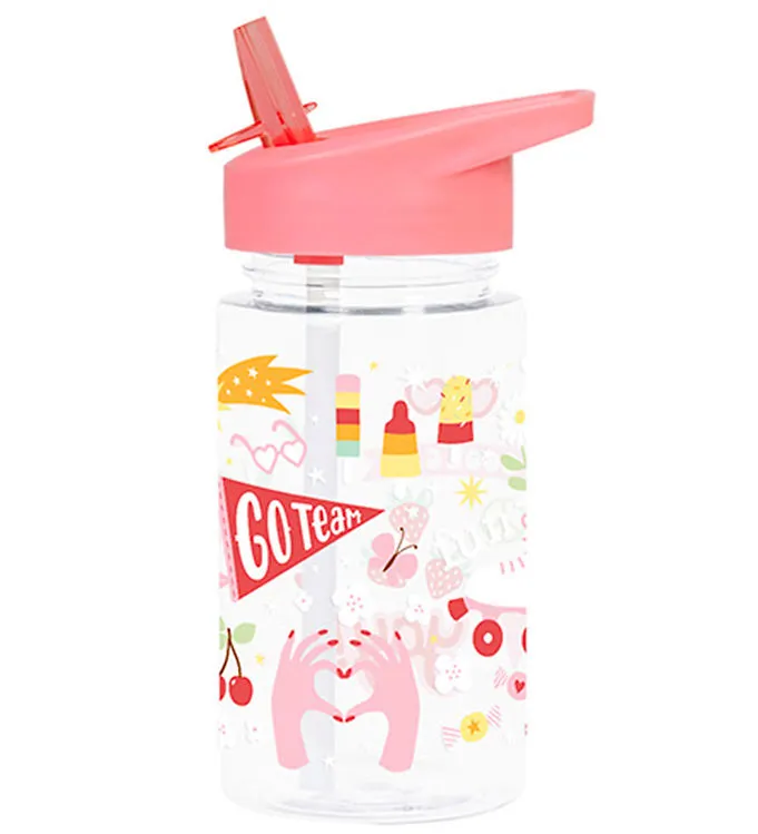 A Little Lovely Company Vattenflaska m. Sugrör - 450 ml - Fun