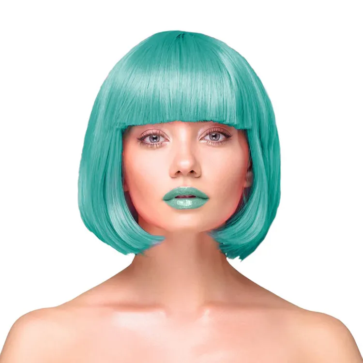 Party Wig Short Straight Hair Turquoise Peruk