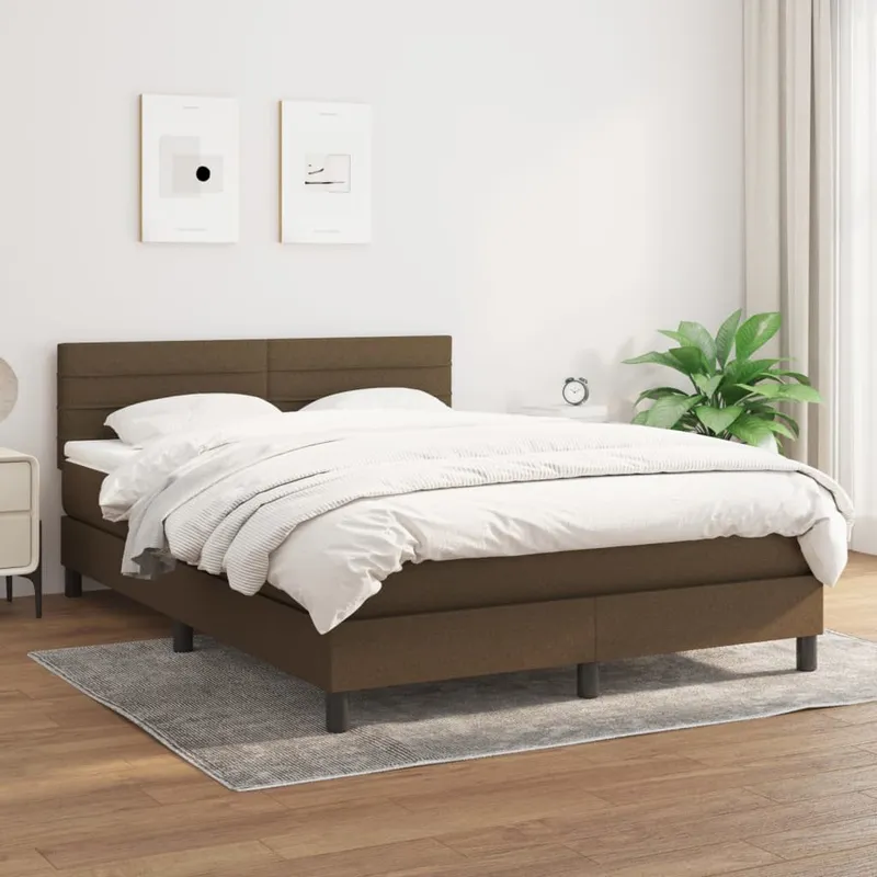 vidaXL Ramsäng med madrass mörkbrun 140×190 cm tyg (#7962)