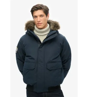 Superdry för män. M5011930A Everest bomberjacka i marinblå fuskpäls (S), Casual, Polyester, Hållbar, Marino