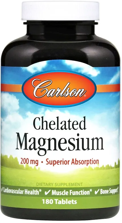 Carlson Labs - Kelaterat Magnesium, 200 mg - 180 tabletter