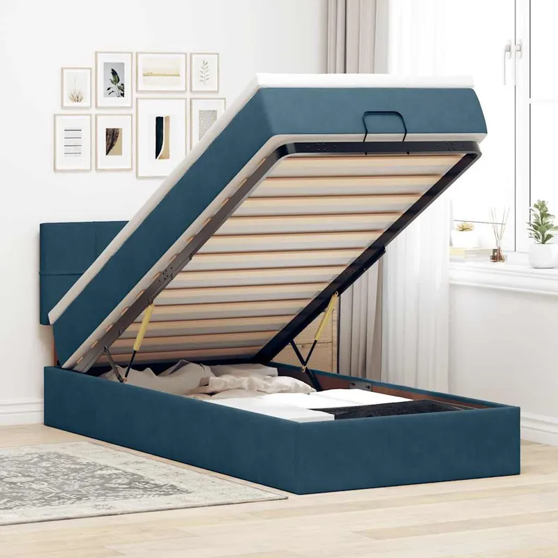 vidaXL Ottoman sängram med madrass mörkblå 90×200 cm sammet (#3875)