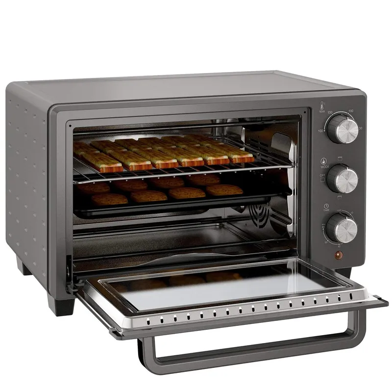 Miniugn 21L 1400W 60 min Timer, liten ugn med 100°C-230°C justerbar temperatur tillagningstid, miniugn med bakplåt, galler, bord