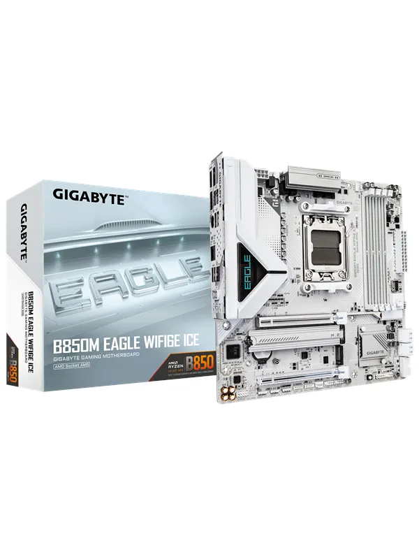 Gigabyte B850M Eagle WIFI6E Ice Moderkort - AMD B850 - AMD AM5 - DDR5 RAM - Micro-Atx