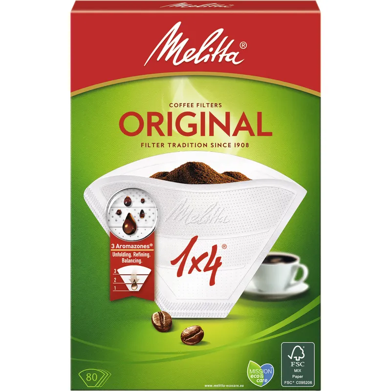 Melitta Kaffefilter 1×4 Vit 80-pack