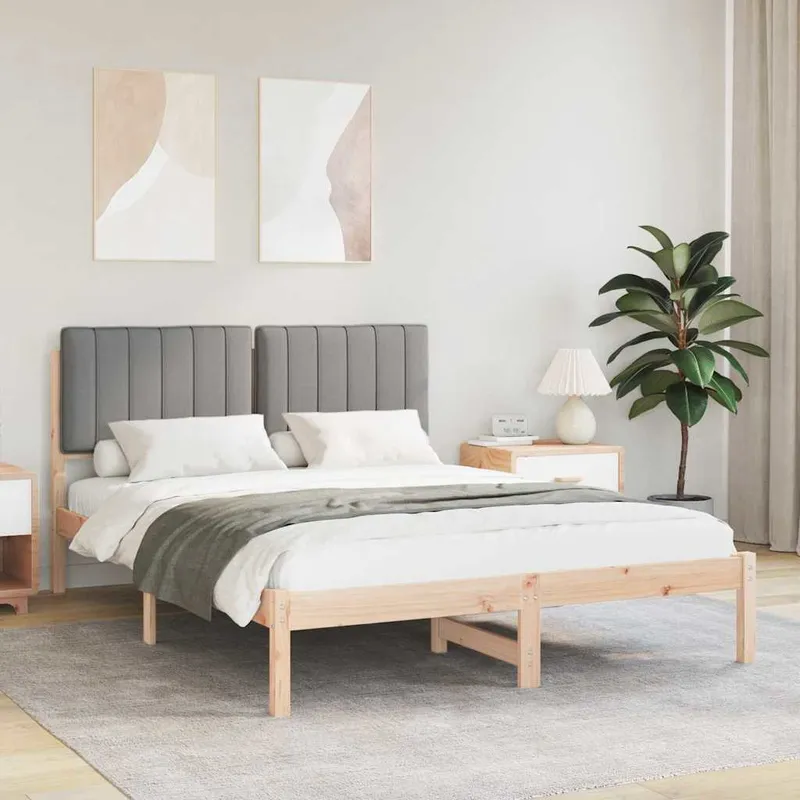 vidaXL Sängram med Klädd Huvudgavel Ljusgrå 140 x 190 cm Massivt furu (#0800)